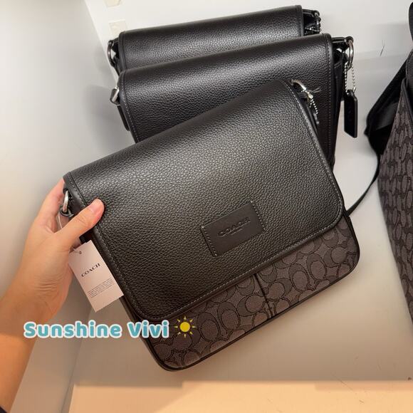 NWT COACH Sprint Map Bag 25 Signature Jacquard CE534 CHARCOAL/BLACK - Picture 6 of 6